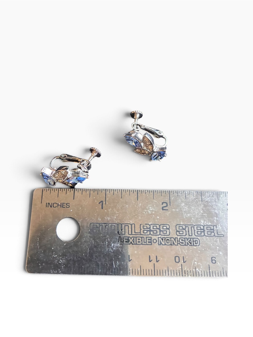 Blue Crystal Floral Leaf Drop Clip-on Earrings - Women Jewelry - Picture 5 of 6